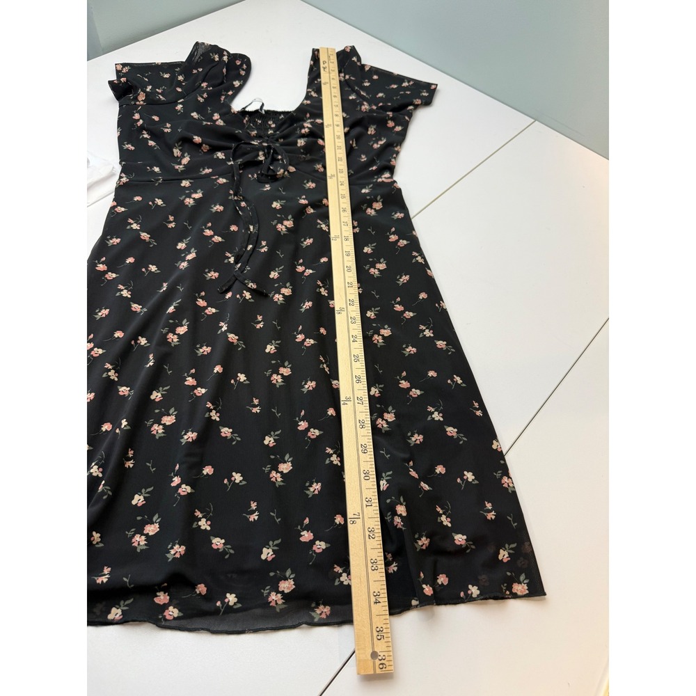 Hollister‎ Floral Mesh Dress Womens Large Black Pink Smocked Cottagecore - Picture 8 of 9